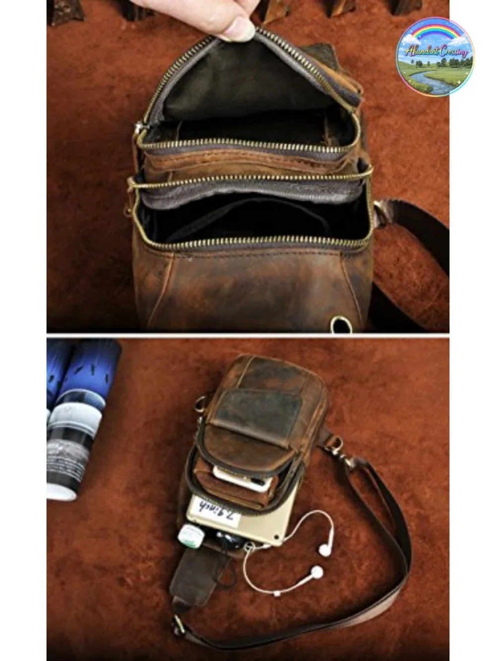 Genuine Leather Sling Bag Crossbody Chest Backpack for Men Travel Hiking Outdoor